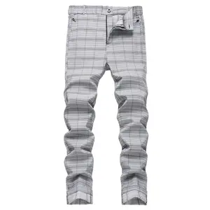 Men’s slim-fit stretch dress; checkered slim-fit pants; straight-leg tube pants with an elastic waistband—fashionable and comfortable; men’s casual business golf dress GARMENTARY