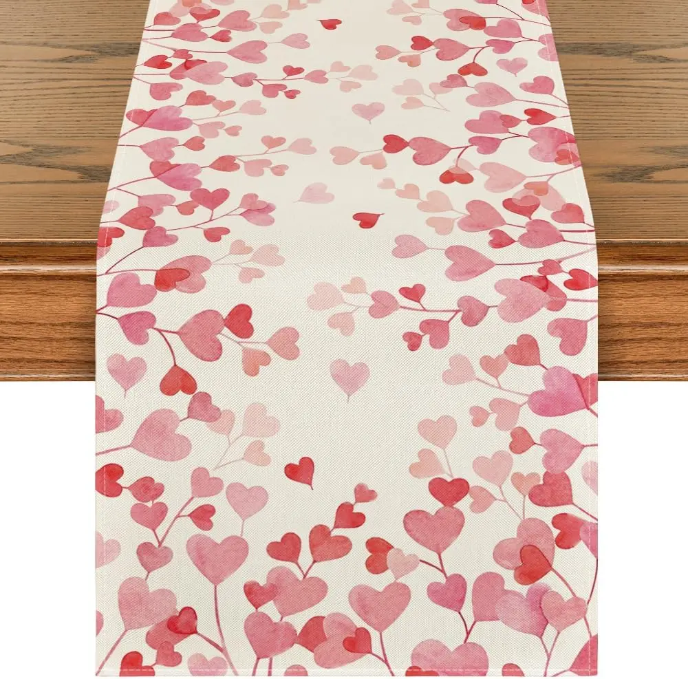 Pink Love Valentine's Table Runner, Anniversary Wedding Kitchen Dining Table Decoration for Home Party Decor 13x72 Inch