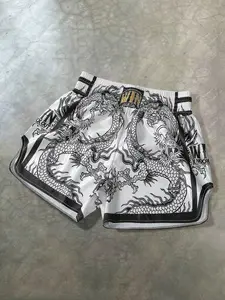 Men's Oversized Chinese Dragon Muay Thai Fight Shorts, Quick-Dry Boxing Trunks, Retro Street Style Shorts for Combat Training & Casual Wear