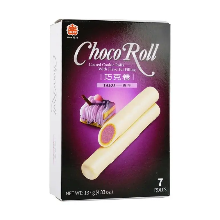 IMEI Sweet Potato Taro Choco Roll Soft Biscuit Snack - 137g, Made with Taro Powder, Wheat Flour, Eggs, Milk Powder