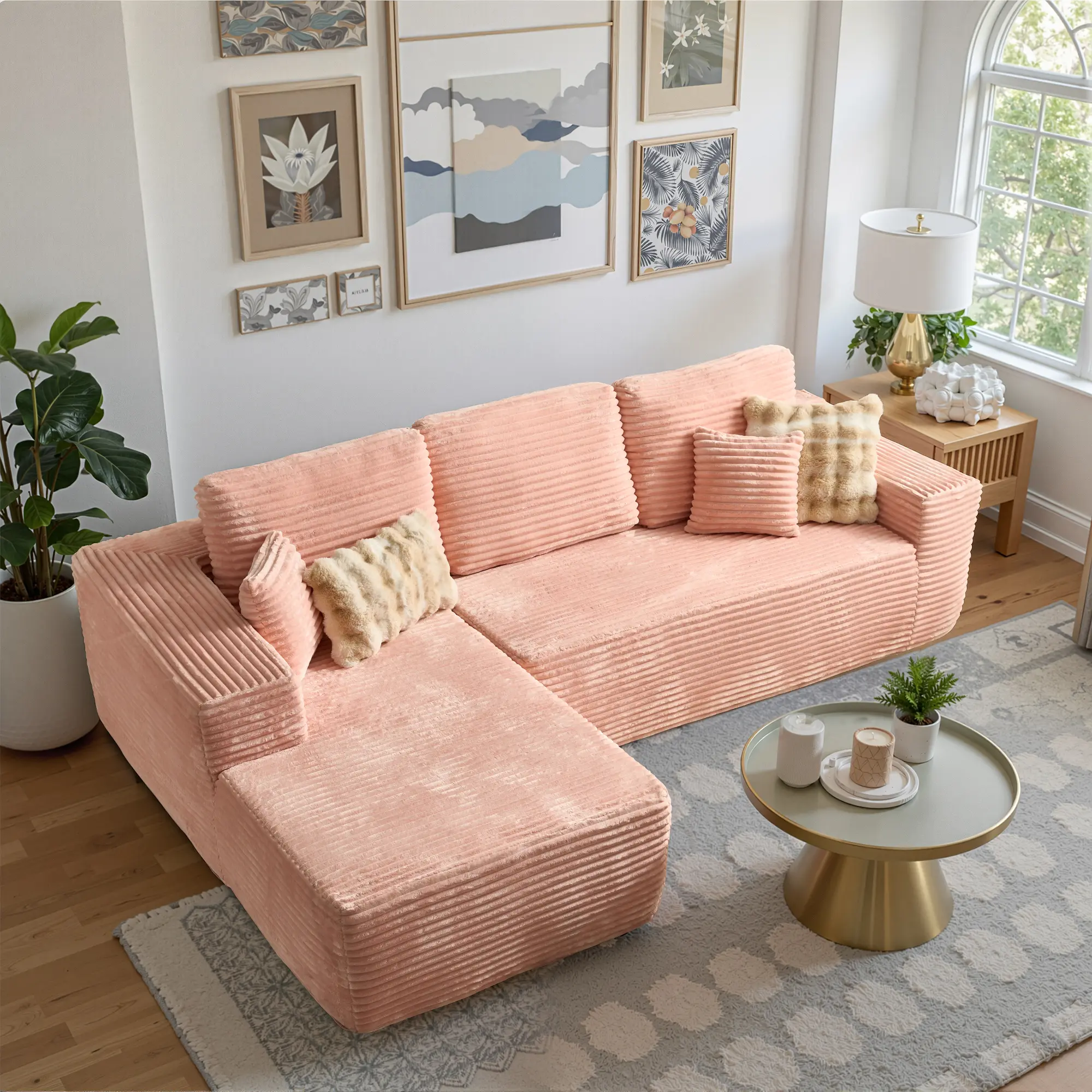 Pink Corduroy Left Chaise