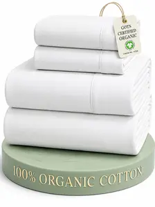LANE LINEN 100% Organic Cotton Percale Weave Bedding Sets - 15" Deep Pocket Fitted Sheet, Breathable Twin Size White Linens for Dorm Rooms Bed Essentials