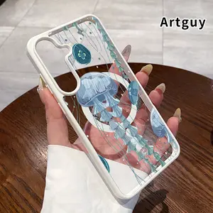 Magnetic Phone case for Samsung Galaxy S23 Ultra S24 Plus FE S25 S22+ Deep Sea Jellyfish Pattern Non-Yellowing Shockproof Soft Silicone Transparent Acrylic Cover Supports Wireless Charging