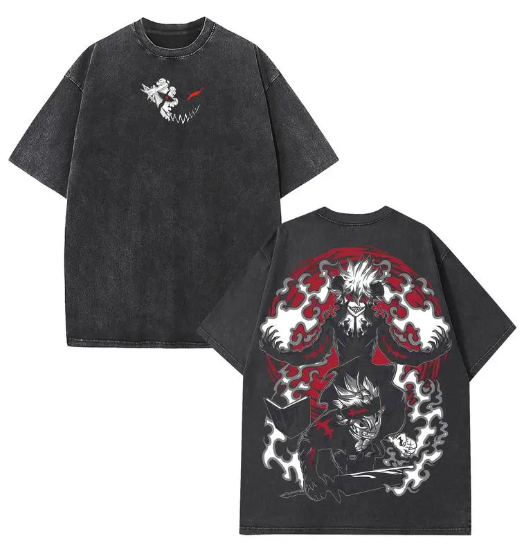 valentine shirts Limited Edition "Human Devil" Asta Black Clover Anime Double Printed Washed Tee anime merch graphic tees hoodie designer 90s Fit