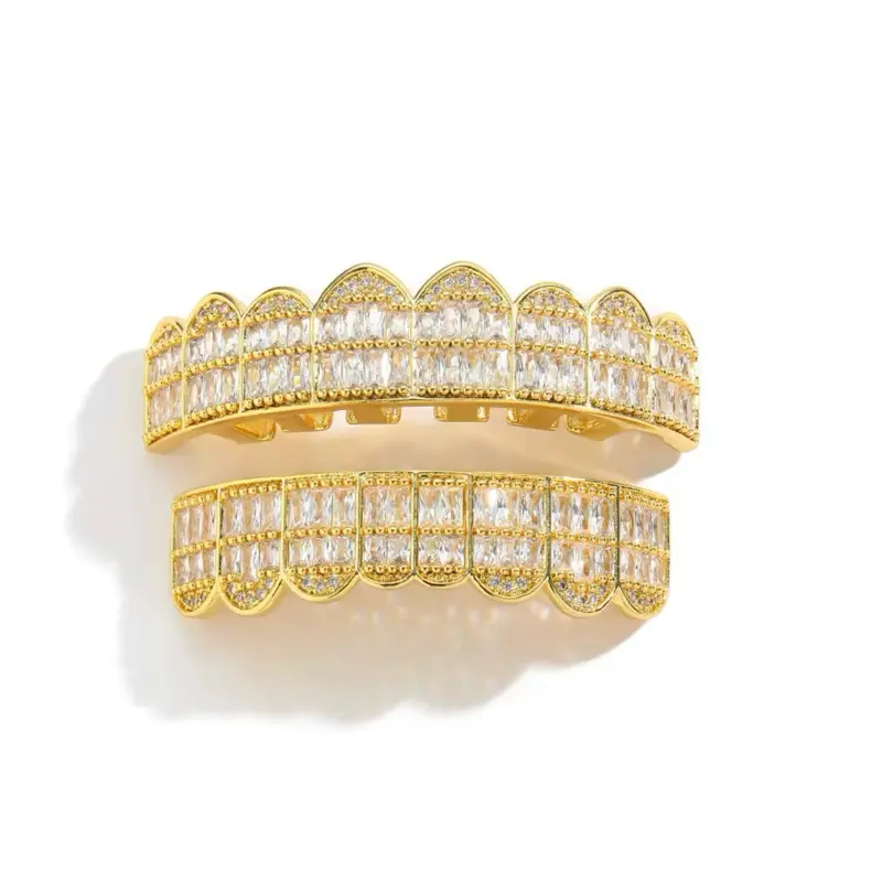 CEJEWELRY Unisex Brass Tooth Grillz - Iced Out Pave Square Shape Cubic Zircon, Sparkling Look, Hip Hop Single Jewelry, Birthday Gift for Fashion Enthusiasts, Crystal