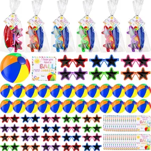 24 Set End of Year Student Gifts from Teacher Bulk Neon Star Shaped Sunglasses Beach Balls Goody Bags for Preschool Kindergarten Graduation