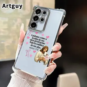 Compatible with Samsung Galaxy S23 Ultra S24 Plus S25 S22+ FE Edge Phone Case Divine Embrace Pattern Four Corner Drop Resistant Electroplated Transparent TPU Soft Trendy Cover