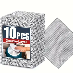Stainless Steel Dishwashing Cloth, 10pcs  Reusable Double Layer Dishwashing Cloth, Multifunctional Cleaning Cloth for Kitchen Bathroom, Home Cleaning Products