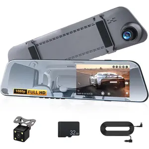 RIMOODY Car Mirror Dash Cam with Front and Rear 720P Dual Cameras, 4.7-in Rear View Mirror, Super Night Vision, Parking Assistance, 24H Parking Monitor, Waterproof Backup Camera, Free 32GB Card fathersdaygift