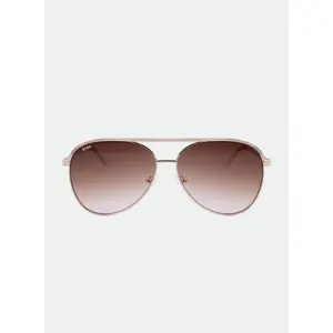 OTRA Charlie Rounded Metal Aviator Sunglasses Gold Frame Brown to Pink Gradient Lenses 100% UV Protection Vegan Pouch Included