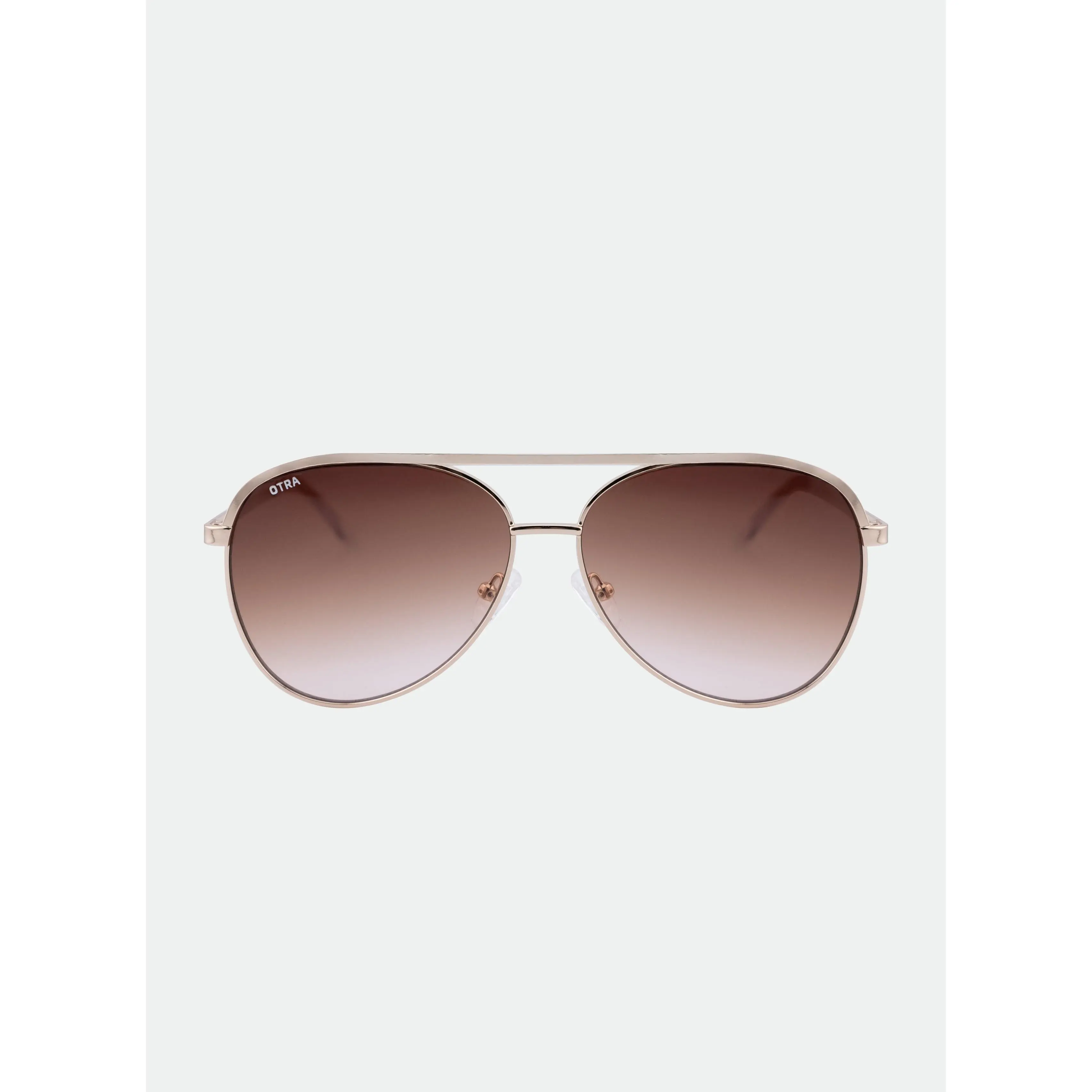 OTRA Charlie Women's Rounded Aviator Sunglasses, Gold Metal Statement Frame with Polarized Brown-to-Pink Gradient Lenses, 100% UV Protection, Stylish Accessories, Statement Frame Glasses, Coastal Escapes, Uv Protection Lens, Aviator Frames Sunglasses, Tin