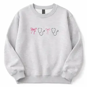 Nurse Bow and Stethoscope Embroidered T-shirt/ Sweatshirt/ Hoodie, Unisex Cotton Crew Neck Coquette Womenswear, Casual Pullover Streetwear Top