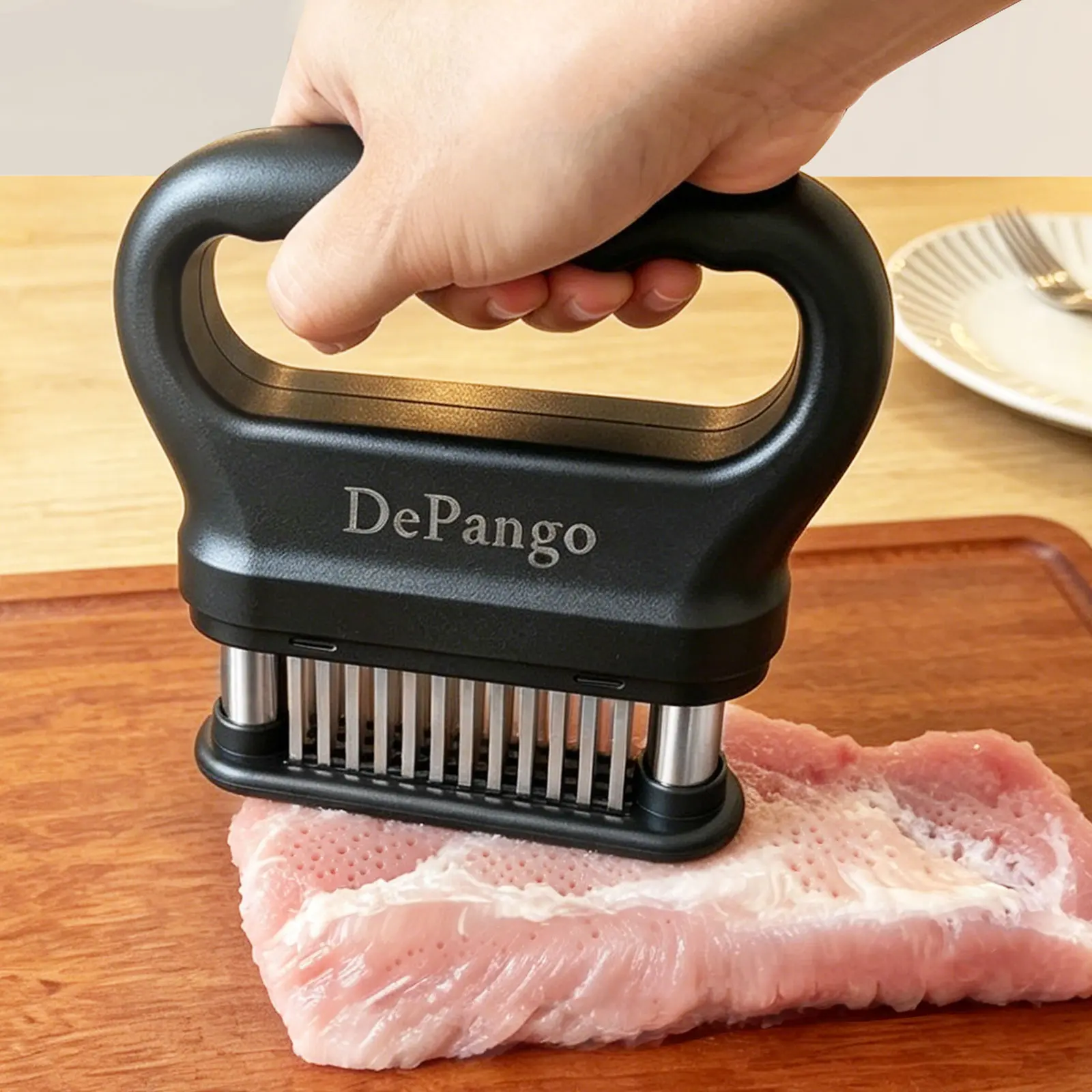 DePango Meat Tenderizer with 48 Stainless Steel Blades, Ergonomic Handle for Easy Pressing, Detachable Design for Thorough Cleaning, Ideal for Beef, Pork, Chicken Father Day Gifts for Dad Husband Men Him