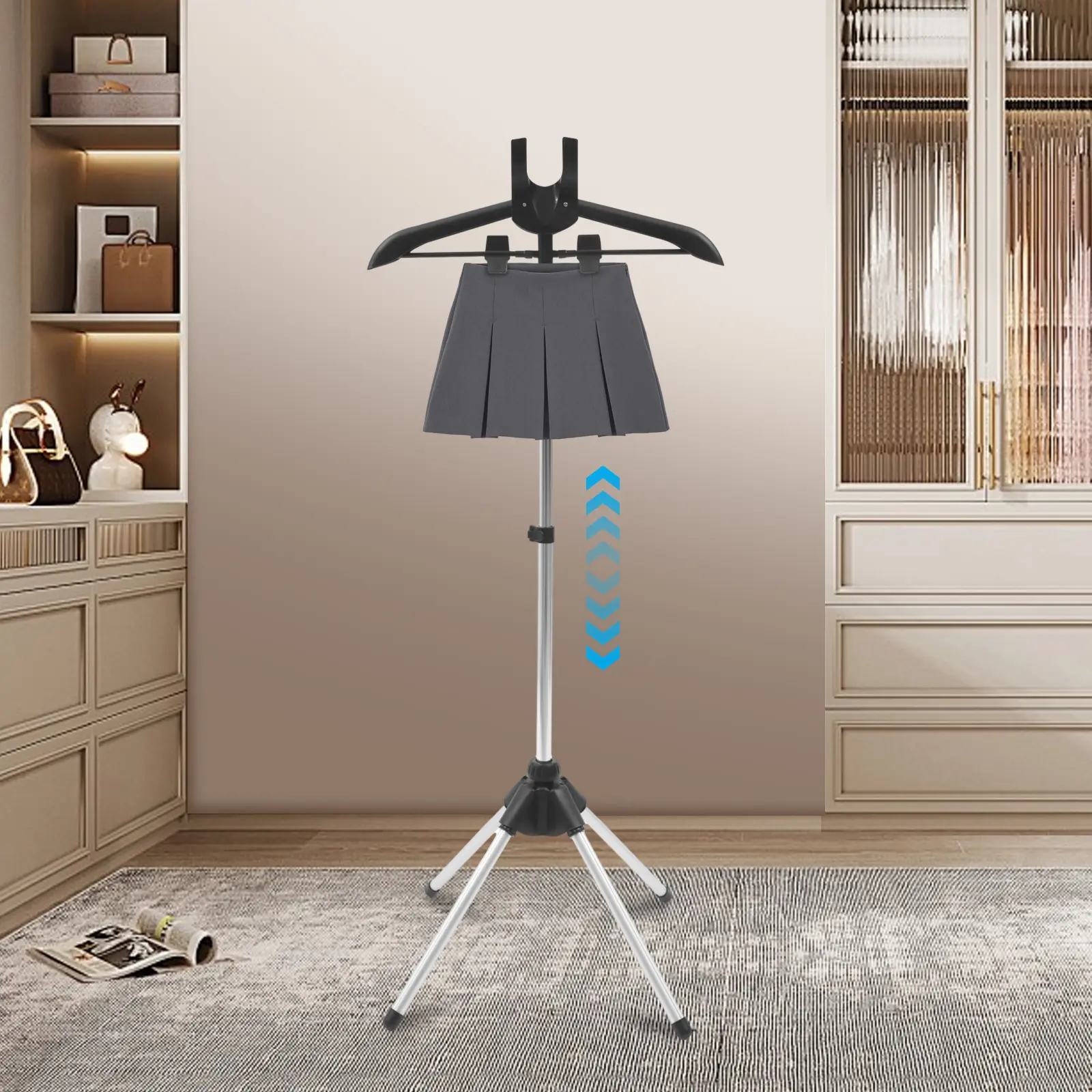 Adjustable Height Hanging Ironing Rack - Lightweight Solid Aluminum Alloy Steamer Stand with 360° Rotatable Hanger, Clamps, Folding Portable Ironing Accessory for Home, Travel Packing, Protects Clothes; Father Son High School Graduation Gift