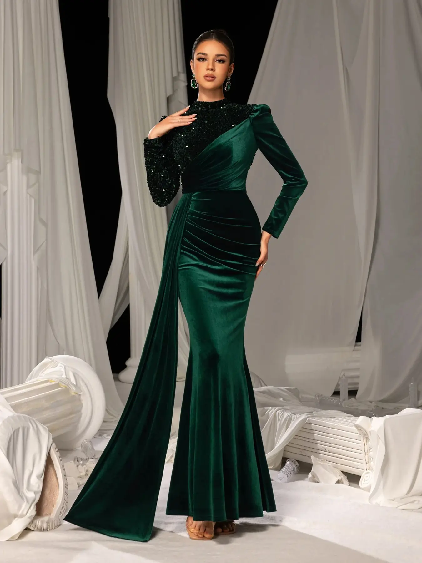 dalan dress- dark green evening dress reviews Green Luxury Evening Dress main image 0