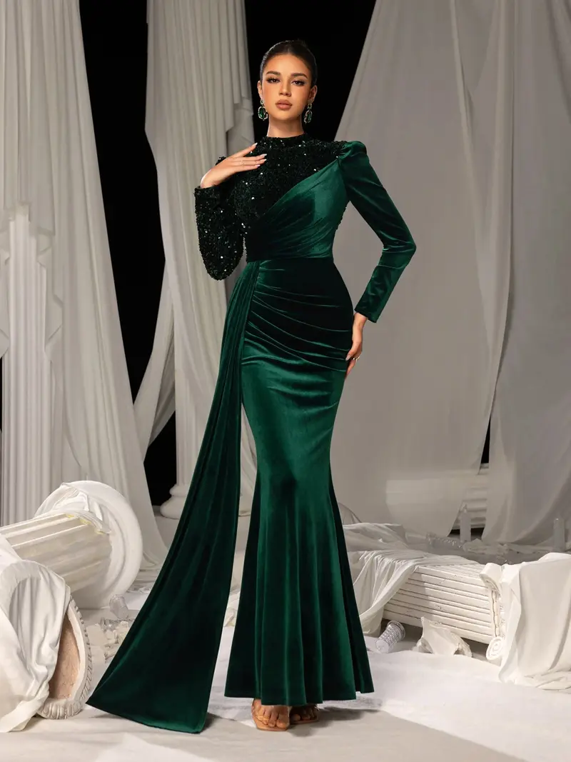 mascara green prom dress Green Jersey Glitter Prom Dress - MC223226