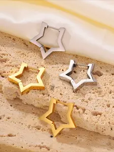 2pcs elegant and trendy stainless steel star patterned ring earrings, simple and fashionable style, perfect for dating, a sweet gift for special people