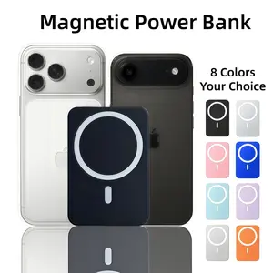 Magnetic Portable Charger 5000mAh – Wireless Charging Power Bank (Up to 15W), USB-C Fast Charging, Compact Mini Battery Pack Compatible with iPhone 12–17 & Qi Devices (Magnetic Ring Included)
