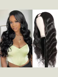 Valentine Gift U Part Human Hair Wig, Body Wave Brazilian Virgin Hair, Glueless Wigs, 100% Real Human Hair, 180% Density, Natural, Loose Body Wigs