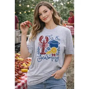 Tees2urdoor Women's Cotton Round Neck Short-Sleeve Fitted T-Shirt - Holiday-Themed "Tis the Seasoning" Print Top, Everyday Casual Streetwear