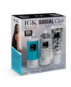 IGK Social Club Shampoo Haircare Trio - Keratin Conditioner, Good Behavior Smoothing Spray, Disco Disco High Shine Finish - Salon-Worthy Haircare for All Types