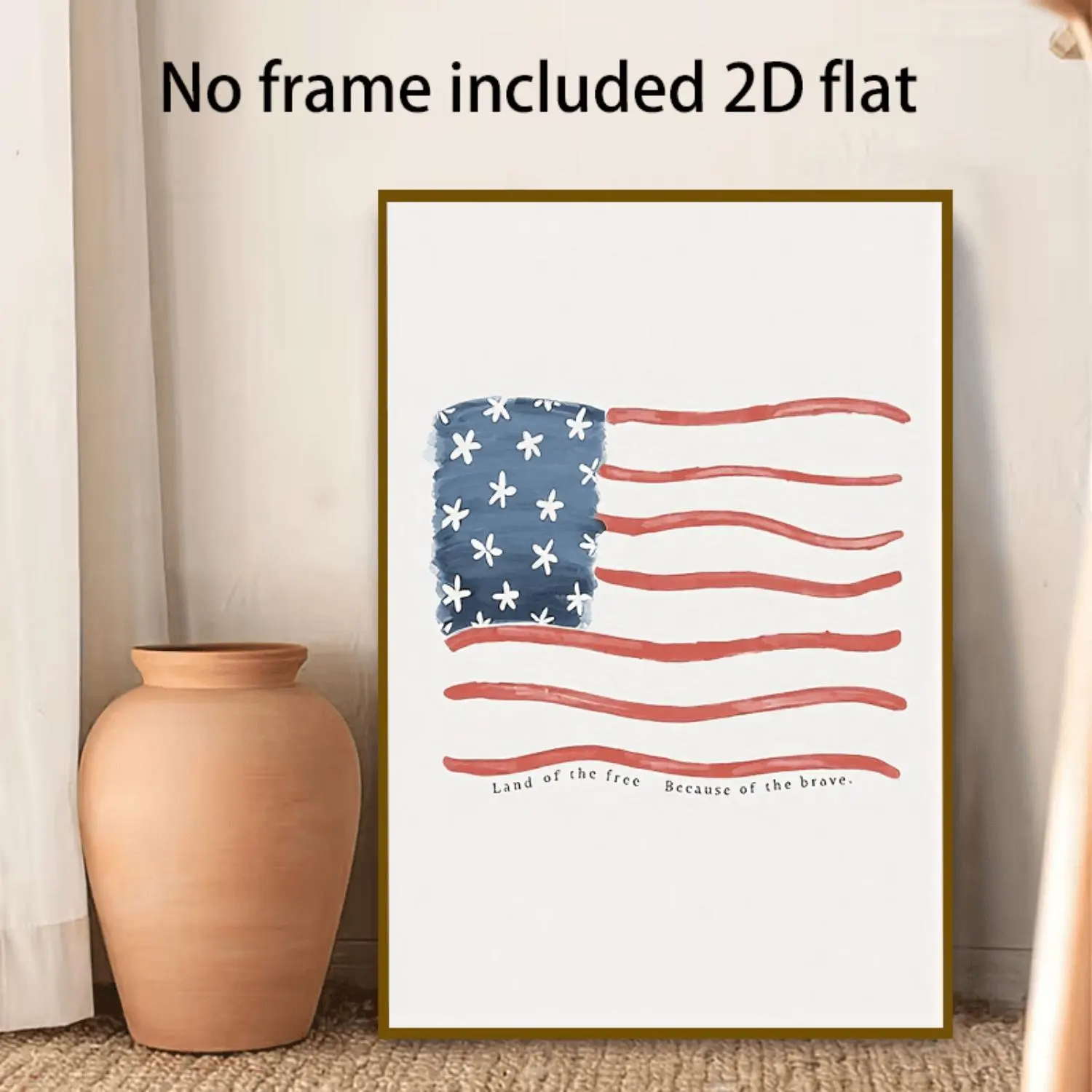 2D Flat Unframed American Flag Canvas Print - National Symbol Wall Art, Mini Prints, Multi-Size, Easy Install Blank Wall Decor Solution with "Land of The Free Home of The Brave" for Living Room, Bedroom Indoor Decoration