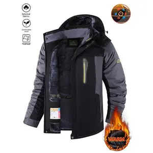 SORABOLMen'S Winter Snow Jacket With Warm Fleece Lining, Waterproof Windproof Hooded Thermal Outdoor Coat, Thick Sports Jacket For Hiking Running Camping Fishing Mountaineering Travel Skiing And Sledding Collar Coat