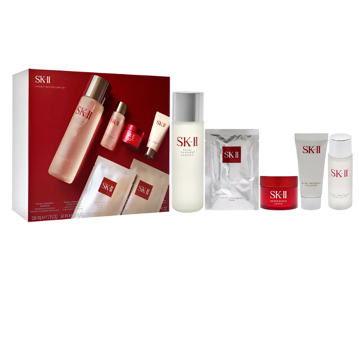 SK-II Pitera Set (Cleanser 0.57 Ounce + Lotion 1.0 Ounce + Essence 7.7 Ounce + Skinpower Cream 0.49 Ounce + 2 Facial Masks)