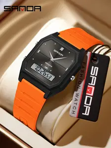 Sanda Waterproof Dual Display Synchronous 3 Time Zones Luminous Student Watch, Multifunctional Electronic Sports Wristwatch