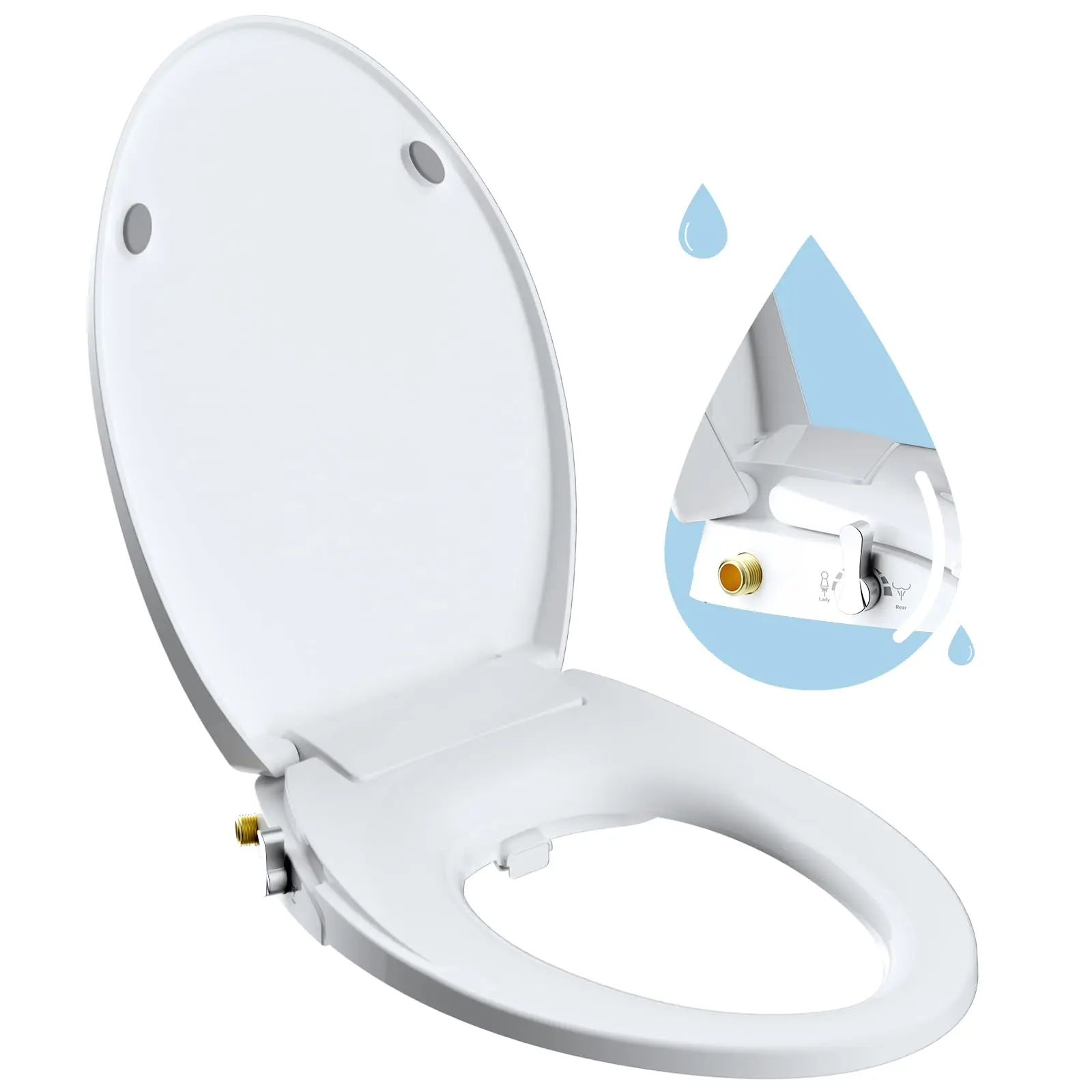 Hibbent Elongated Non-Electric Toilet Bidet Attachment with Soft-Close Toilet Seat, Dual Adjustable Self-Cleaning Nozzles and Bathroom Bidet Sprayer, Soft-Close Toilet Seats