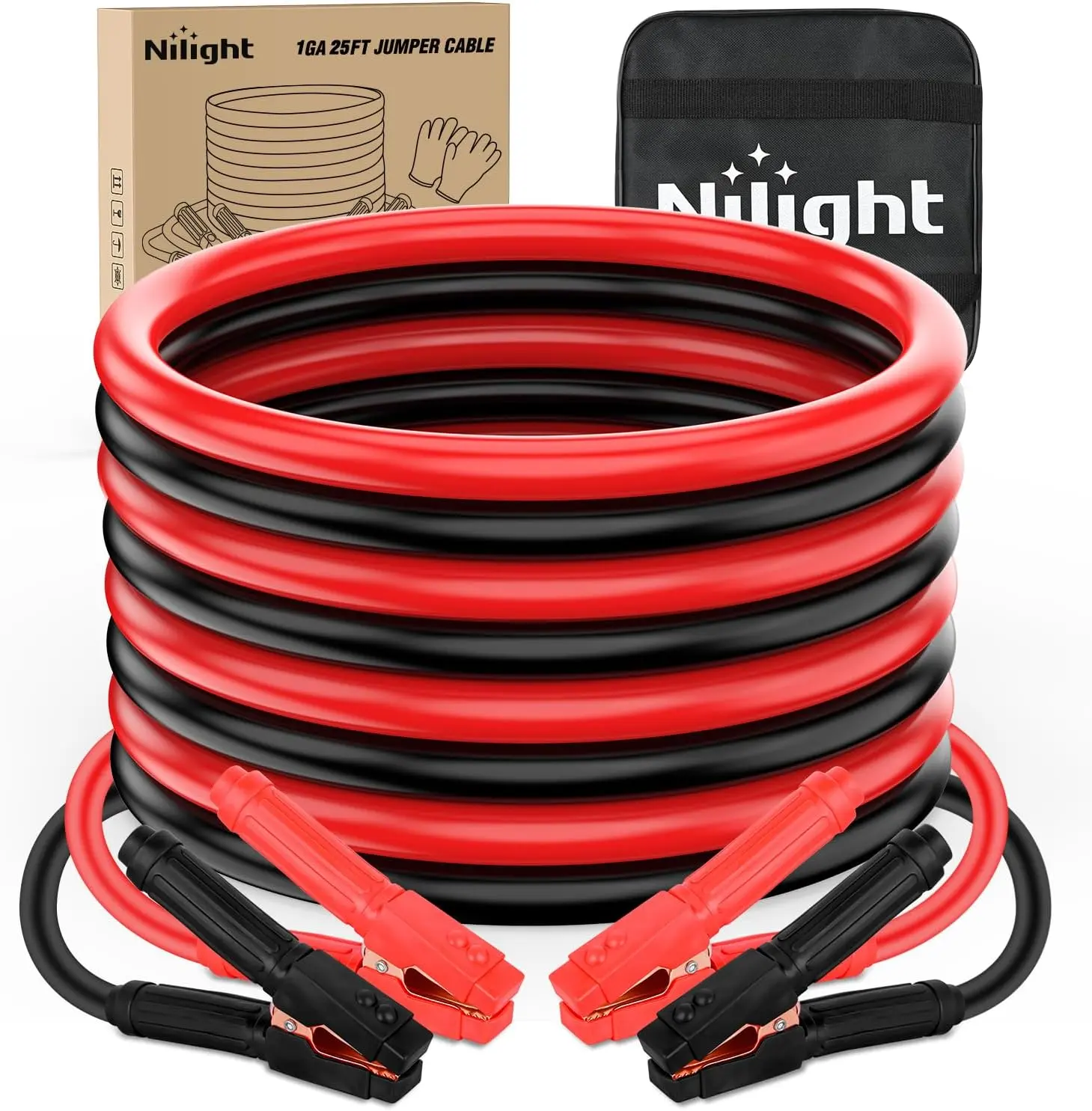 Nilight Heavy-Duty Automotive Jumper Cables, 1 Gauge 25 FT 900 A CCA Booster Cables with Tangle-Free Insulation Wires & Carrying Bag, Vehicle Accessories Emergency Jump Start Kit for Full-Size Cars, Pickup Trucks