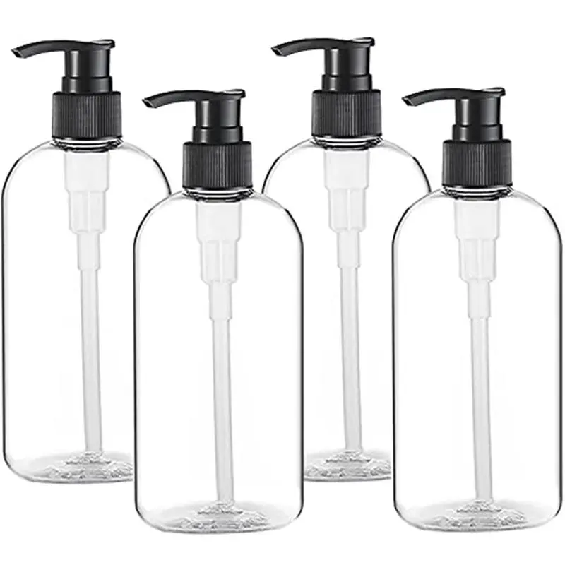 4 Pack 16oz/500ml Portable Clear BPA-Free Cylinder Shampoo Lotion Hand Pump Bottle Durable Refillable Containers