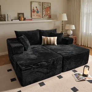 Oversized Plush Cloud Sectional Chaise Loveseat Loungers Sofa Bed,Deep Seat Plush Corduroy Sofa Couch For Living Room,Audio-visual Room, Apartment,No Assembly Required