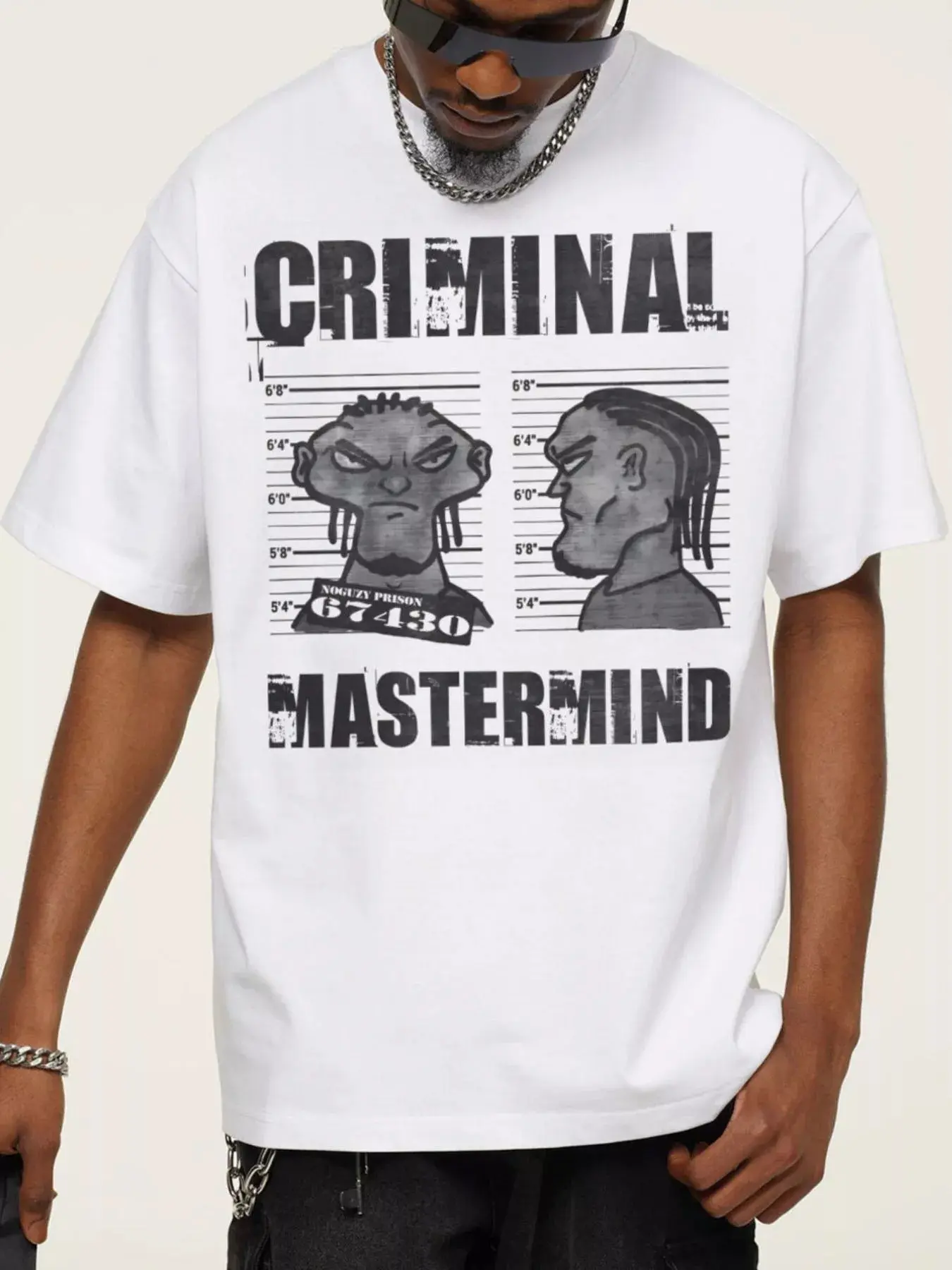 Men's 'Criminal Mastermind' Graphic T-Shirt, Oversized Casual Short Sleeve Top in a Stretchy Cotton Blend, Menswear, Casual Wear