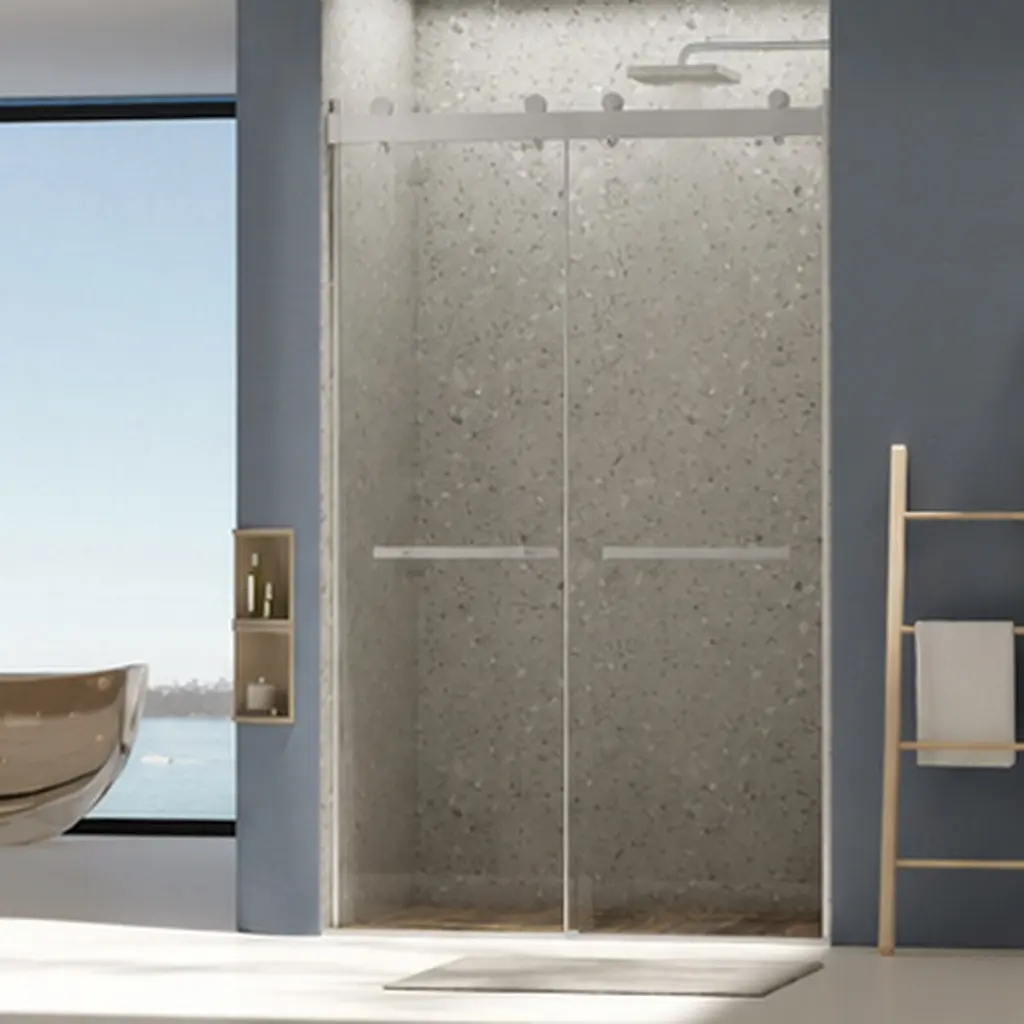 Dual Sliding Frameless Shower Door 44-48 in W x 75 in H with 5/16" Clear Tempered Glass, Silent Soft-Close, Brushed Nickel Finish, Easy Clean Bathroom Shower Enclosure, Modern Glass Shower Door for Walk-In Shower, Bathroom Shower Door