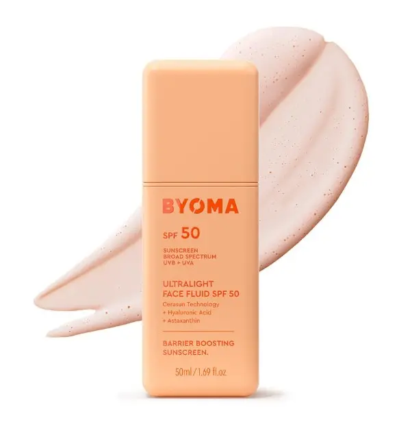 BYOMA SPF 50 Face Fluid - Ultra-Lightweight Facial Sunscreen for All Skin Tones - Luminous Glow, No White Cast - SPF Moisturizer Strengthens Skin Barrier - 1.69 fl.oz
