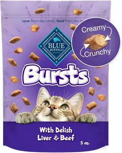 Bursts Crunchy & Creamy Cat Treats, Great for Training, Delish Liver & Beef, 5-oz Bag