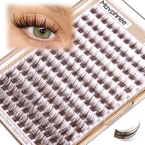Mavphnee Brown Lash Clusters Wispy Eyelash Extensions Natural Individual Lashes Extension Dark Brown Cluster Lashes 8-16MM Fairy Eyelash Clusters Spiky C-Curly DIY Lash at Home for Everyday Wear