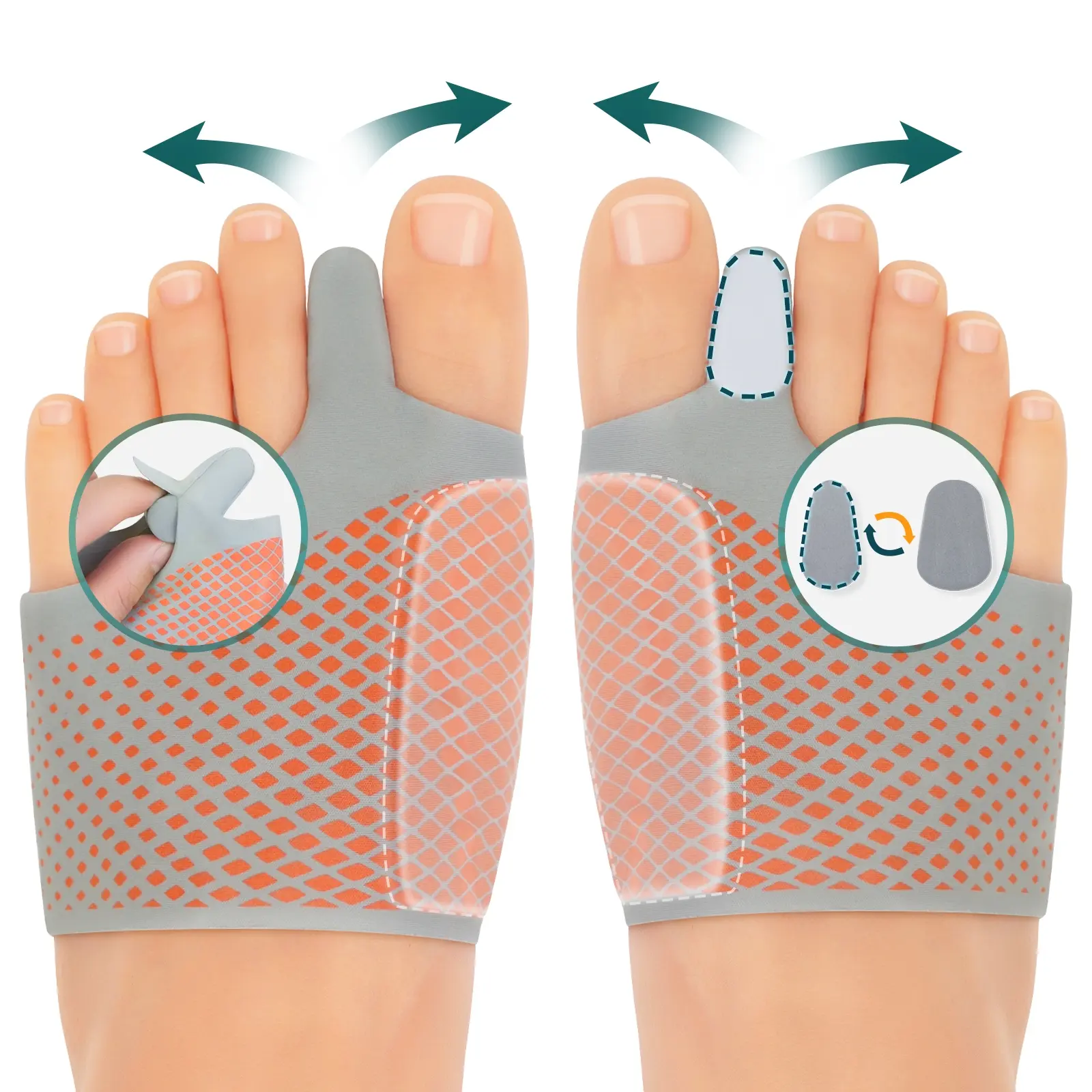 Adjustable Toe Separator Socks, Toe Divider, Toe Spreader, 4 Piece 2 Sizes, Soft Toe Spacer Pads for Daily Comfort, Lightweight & Easy to Wear, 1 Pair, Pedicure Care Tool