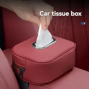 1 piece PU leather car tissue box bracket, multi-functional storage box, suitable for sun visor, seat back, armrest - vehicle interior accessories