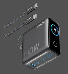 Anker 140W 4‑Port GaN USB‑C Charger – Smart Display, Touch Controls, Fast Charging for MacBook, iPad, iPhone 17 (5ft Cable Included)