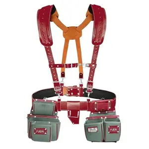 FUERI Nylon and Leather Tool Belt with Suspender comes with 19 Pocket with Adjustable Foam Padded Belt,Heavy Duty Pouches, 4 D-Loops, Leather Suspender and hammer holder for Carpenters & Electricians, Belt-Mounted Tool Bags, Heavy-Duty Tool Bags