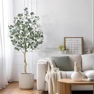 4/5/6ft Eucalyptus Artificial Tree, Straw Pot Plant with Silver Dollar Leaves, Suitable for Living Room, Bedroom, Office Decor, Faux Fruit Home Goods Decoration Decorative Ornaments