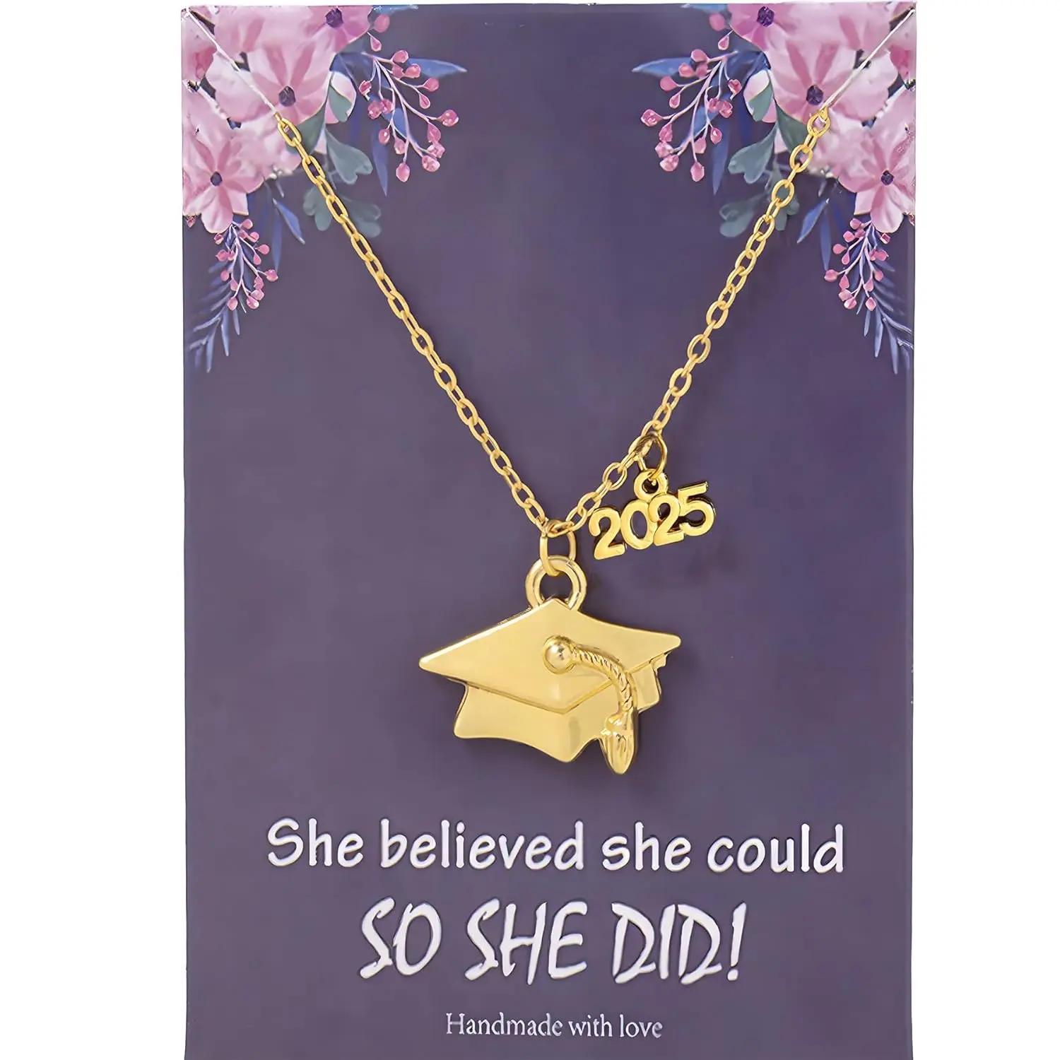 Personalized Graduation Cap Necklace for Her,Class of 2025,Fashion Pendant Necklace for Her,Graduation Gifts for High School/College/8th Grade/Nursing/5th Grade/Masters Degree/Phd (gold)