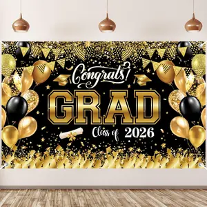 Congrats Grad Class of 2026 Backdrop, 180x110cm Glitter Graduation Party Banner, Photo Booth Background for 2026 Graduations