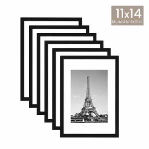 11x14 Picture Frame Set of 6 or 2, Perfect for Couples & Families, Display 8x10 with Mat or 11x14 Without Mat, Wall Gallery Photo Frames, Black/White/Gold Decor Plastic Light