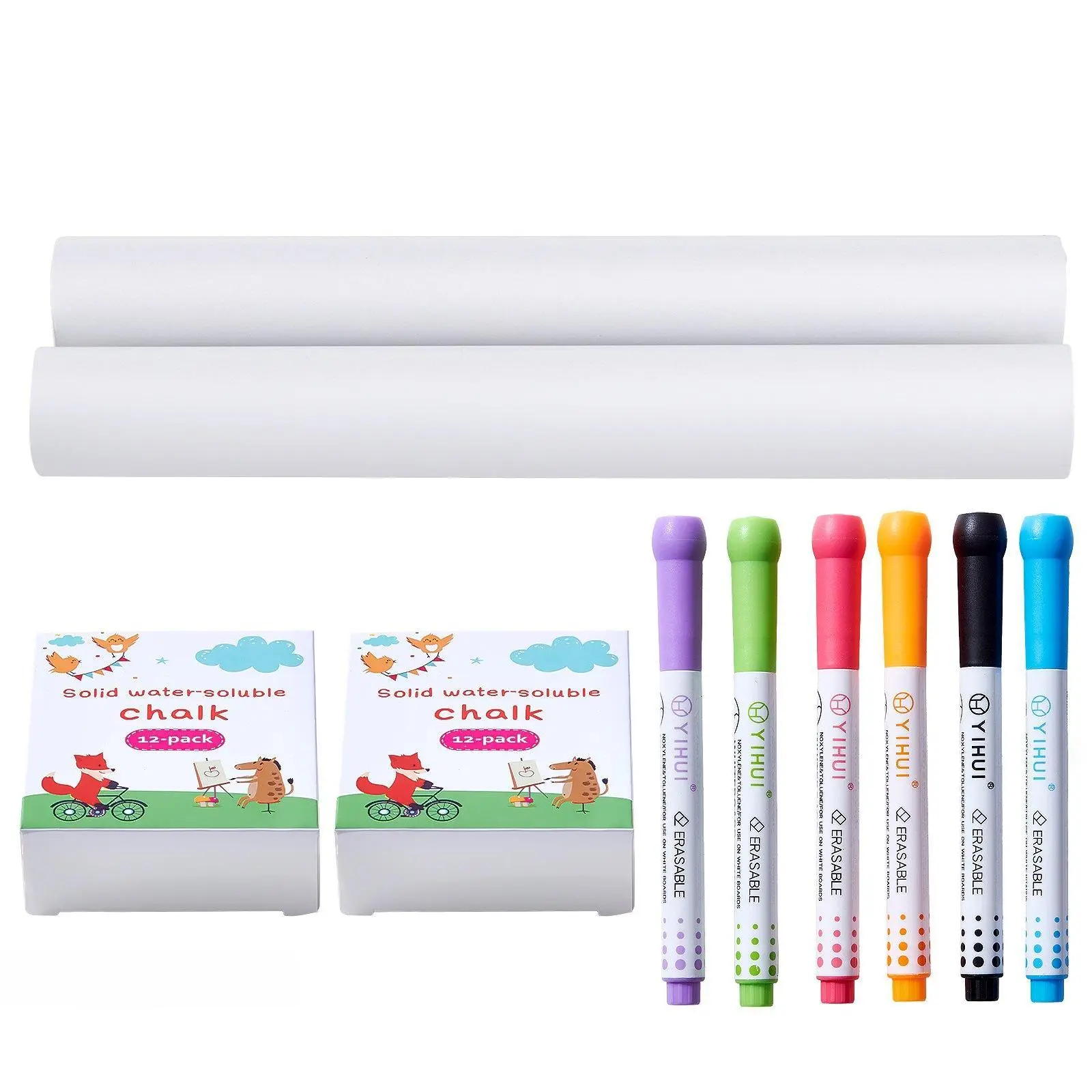 VEVOR 32PCS Bright Art Kit Easel Accessory Set - Dust-Free Chalk, Low-Odor Markers, 905.5 in x 17.7 in Paper Rolls for Home Standing Easel, Builds Fine Motor Skills & Problem-Solving Abilities for Young Artists