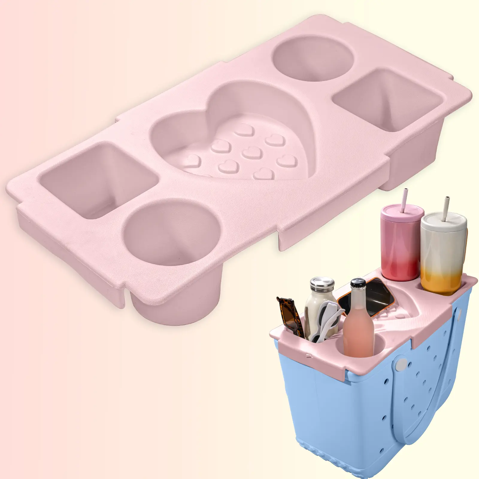 Bogg Bag Large Accessory Heart Topper Tray - Waterproof EVA Lightweight Multifunctional Spill-Proof Multi-Compartment Tote Lid for Cup, Snack, Phone Storage at Beach, Picnic
