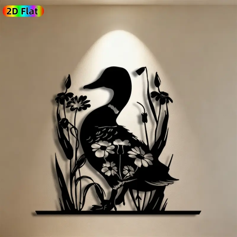 1pc Duck & Floral Metal Wall Art,Duck & Floral Statue Mural, Ideal Gift for Easter, Thanksgiving, Nature Decor Enthusiasts, Weather-Resistant Metal Wall Decor Wall Sculptures, Perfect for Garden Wall & Patio Fence, Charming Outdoor Decor