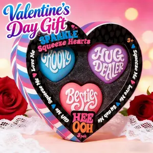 3Pcs Valentine's Day Gift for Her Cute Sparkle Heart Squishy Fidget Toys Soft Squeeze Stress Relief Toys for Couples and Friends